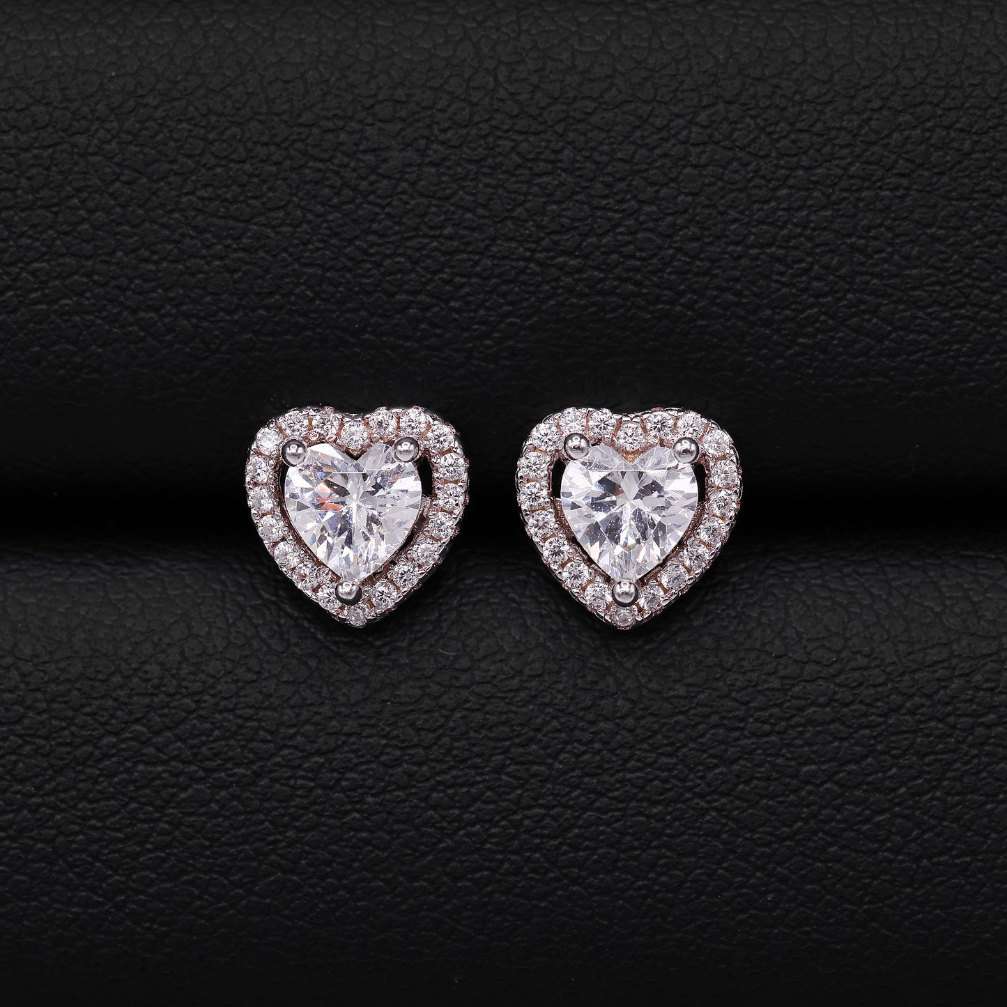 Heart Halo Stud Earrings - 925 Silver