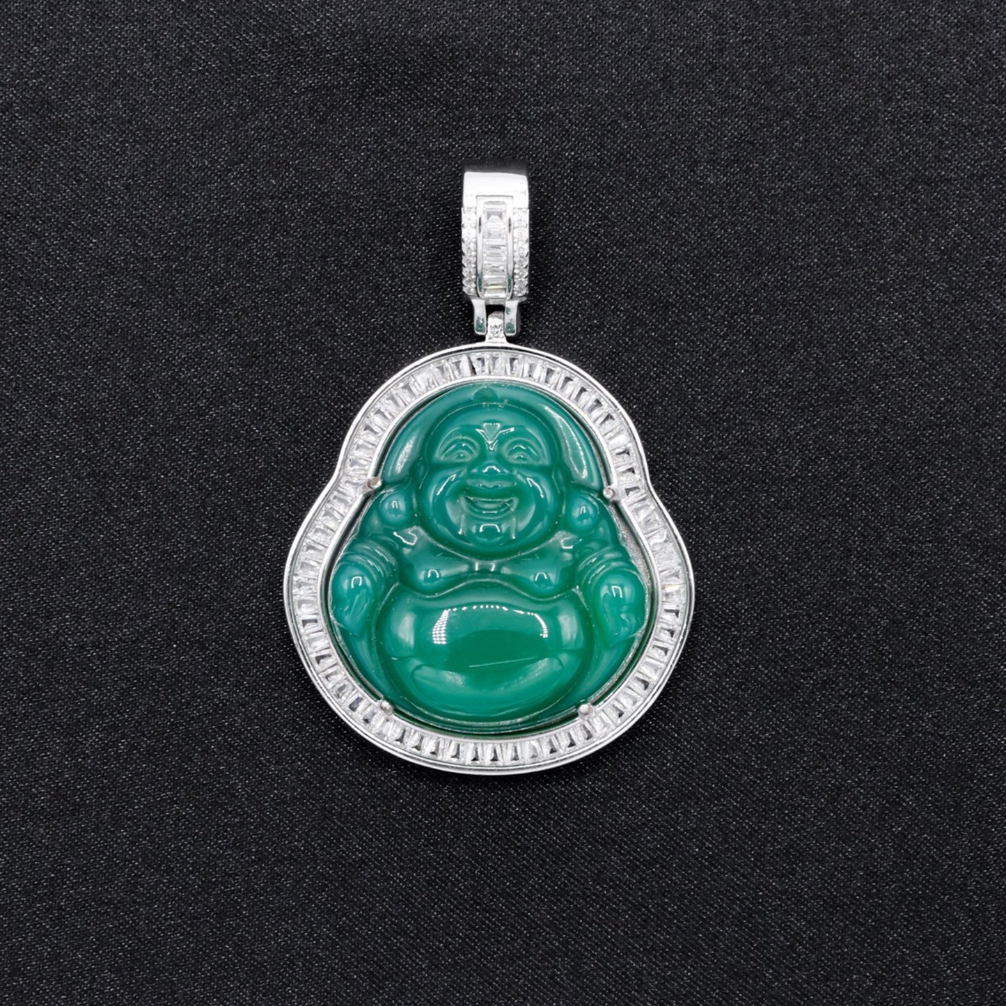 Green Buddha Baguette Pendant - 925 Silver