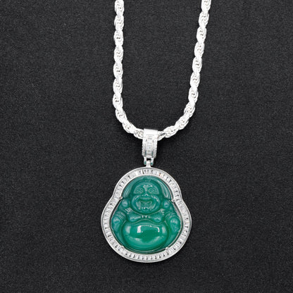 Green Buddha Baguette Pendant - 925 Silver