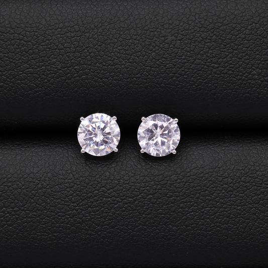 Round Cut Stud Earrings - 925 Silver