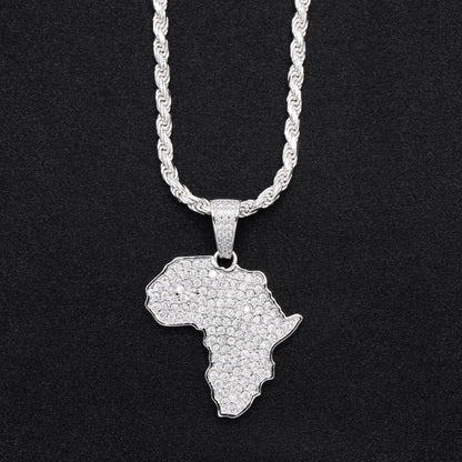 Iced Out Africa Pendant - White Gold