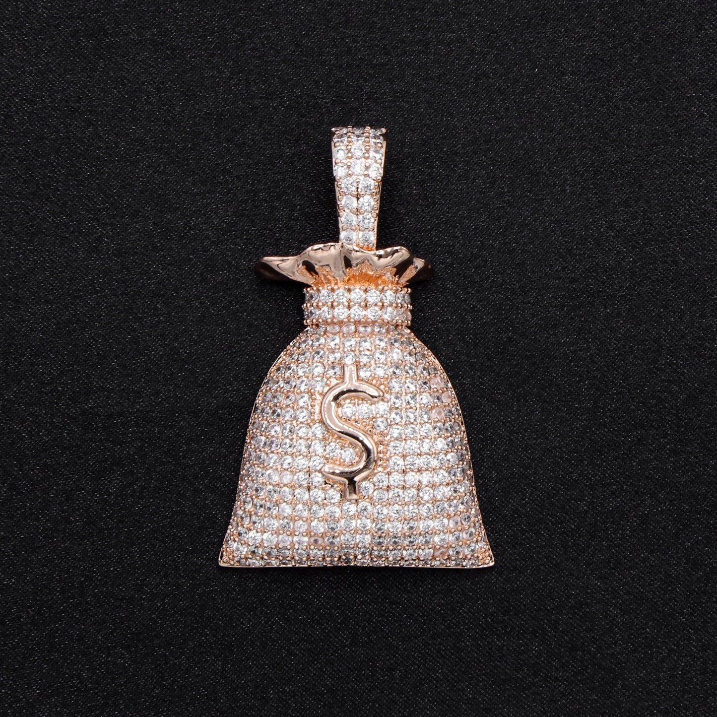 Iced Out Money Bag Pendant - Rose Gold