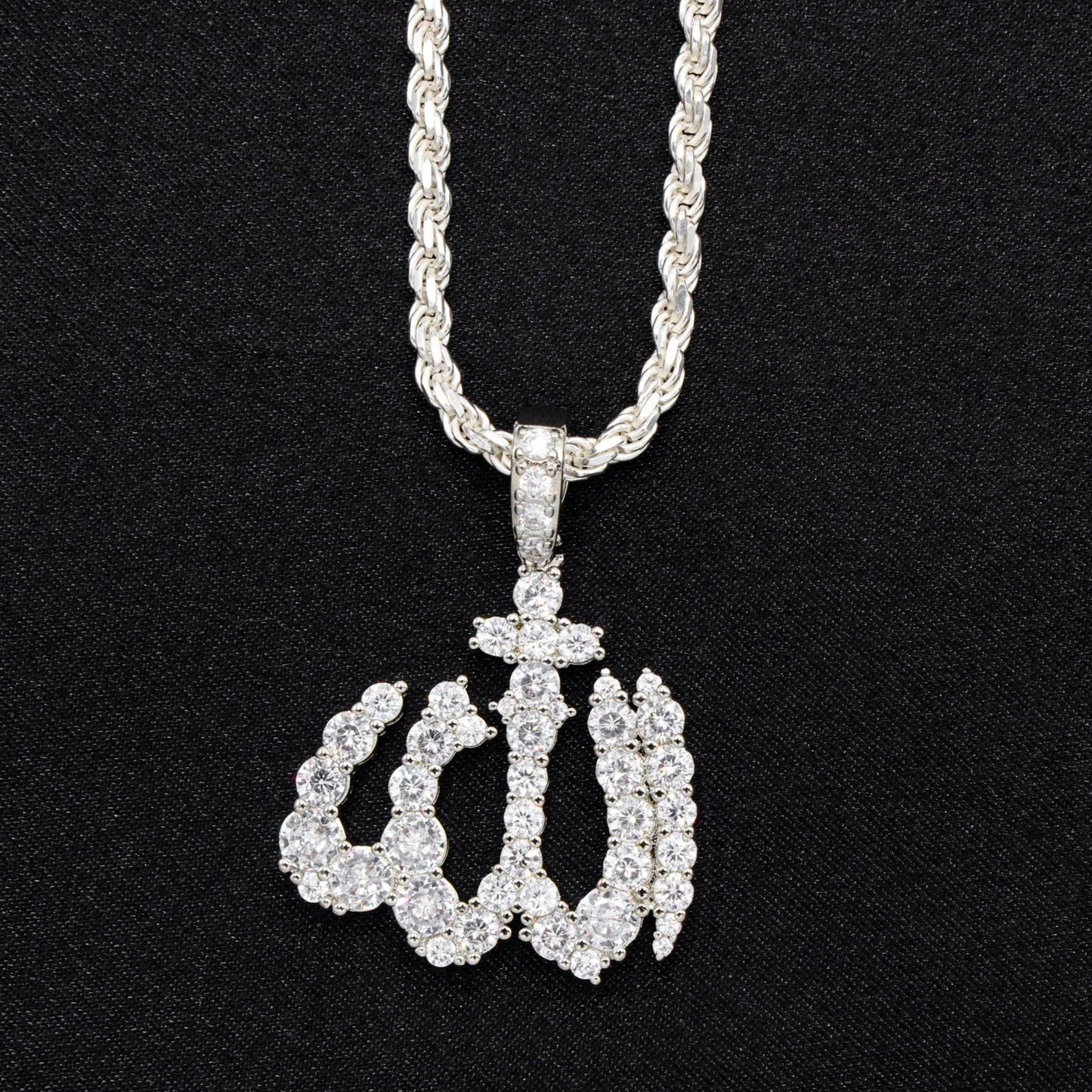 Iced Out Allah Pendant - White Gold