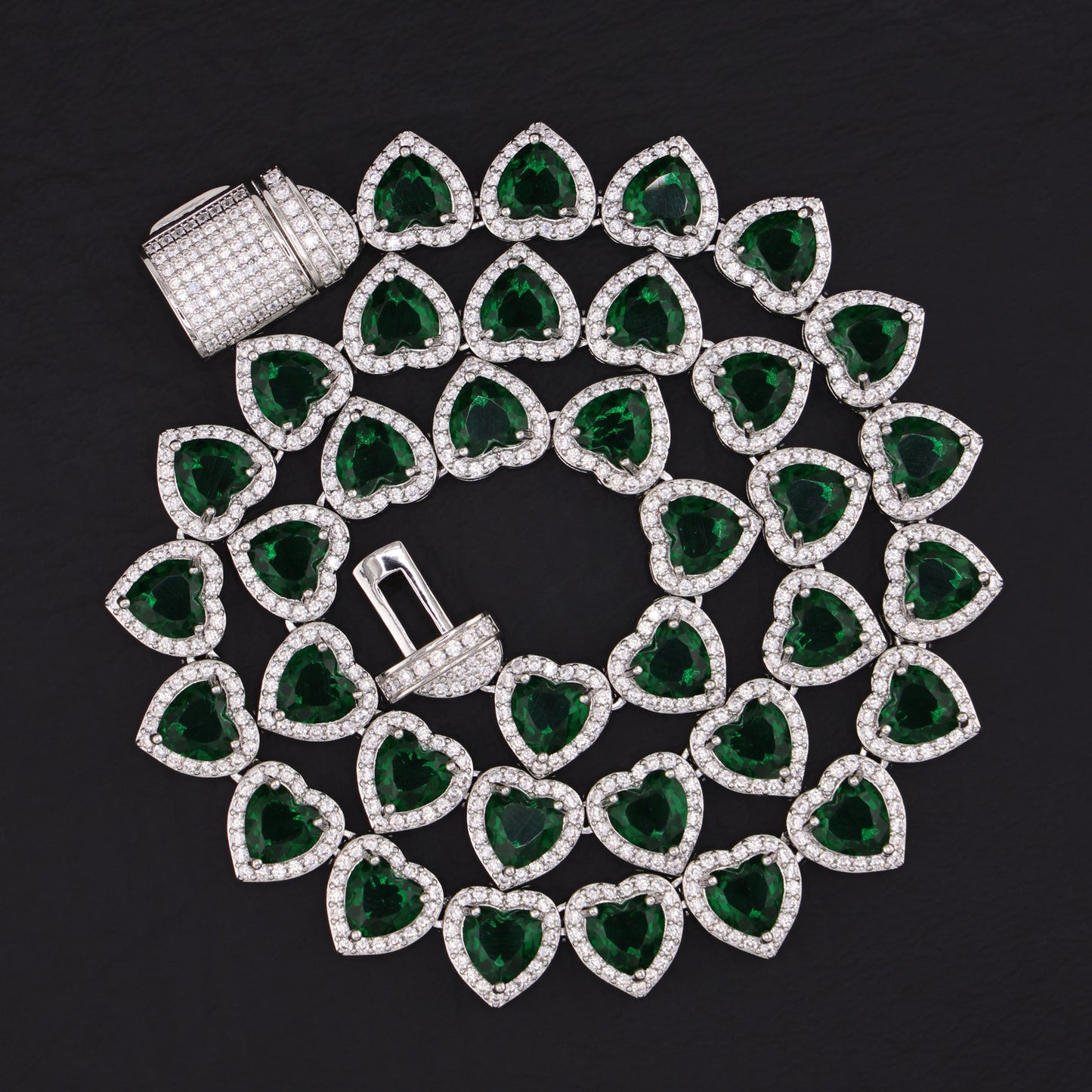 Emerald Heart Diamond Clustered Tennis Necklace - White Gold