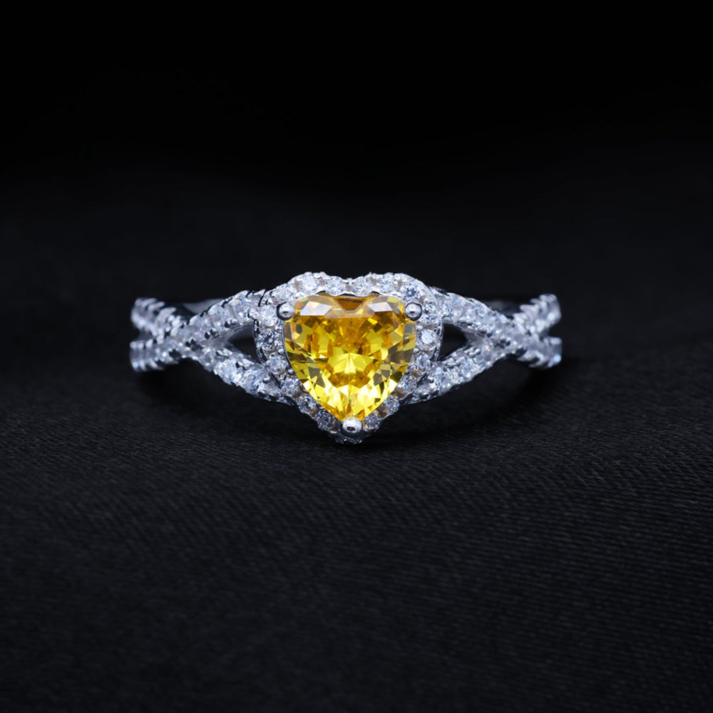 Yellow Heart Infinity CZ Diamond Ring - 925 Silver