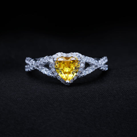 Yellow Heart Infinity CZ Diamond Ring - 925 Silver