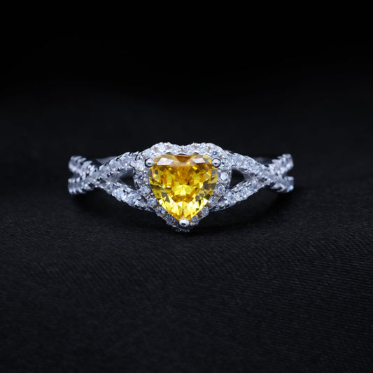 Yellow Heart Infinity CZ Diamond Ring - 925 Silver