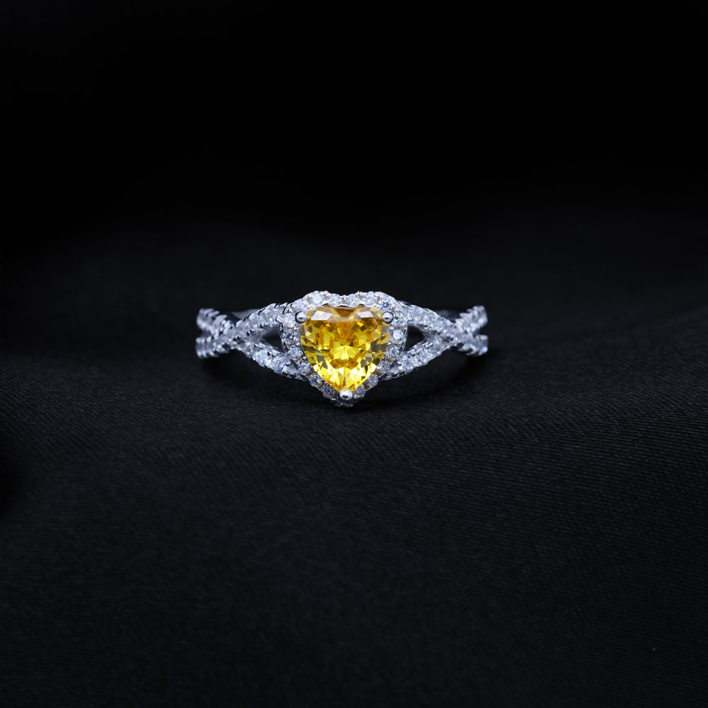 Yellow Heart Infinity CZ Diamond Ring - 925 Silver