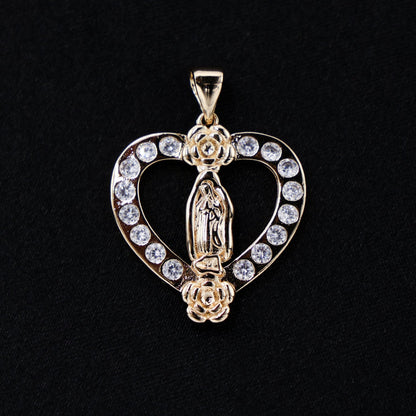 Iced Heart Virgin Mary Rose Neklace - Gold