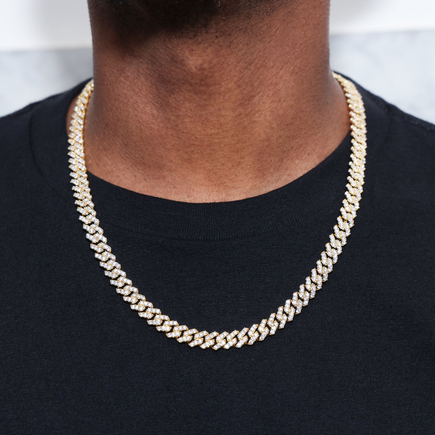 8mm Diamond Prong Link Cuban Chain - Gold