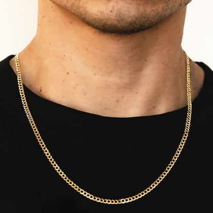 3mm Solid Pave Curb Cuban Chain  - 14k Gold