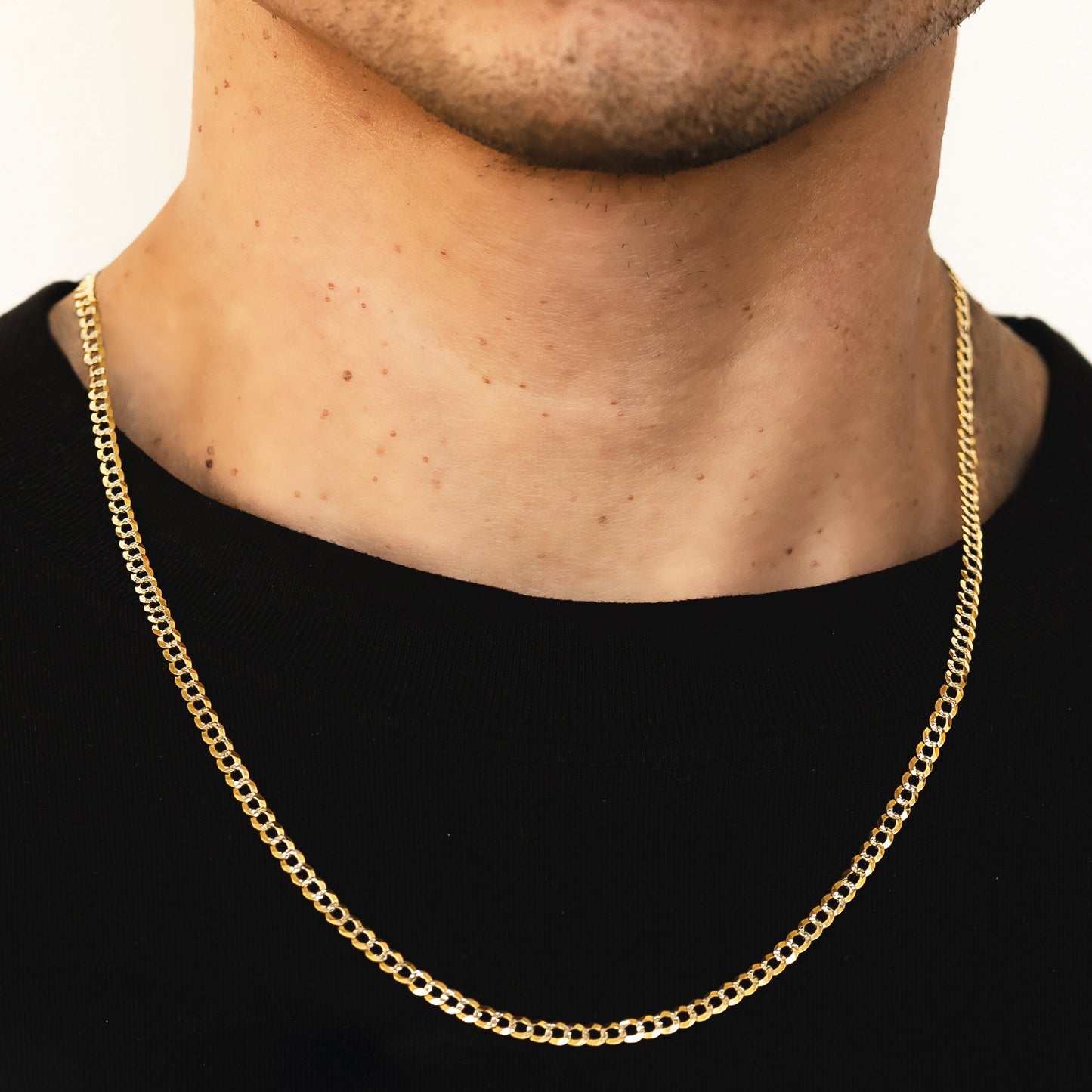 3.5mm Solid Pave Curb Cuban Chain  - 14k Gold