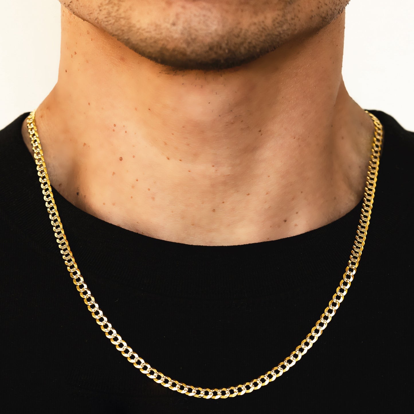 4.5mm Solid Pave Curb Cuban Chain  - 14k Gold