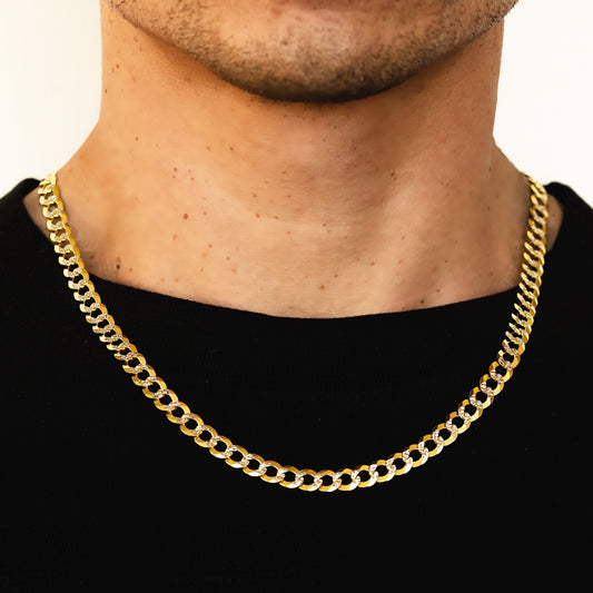 7mm Solid Pave Curb Cuban Chain - 14k Gold