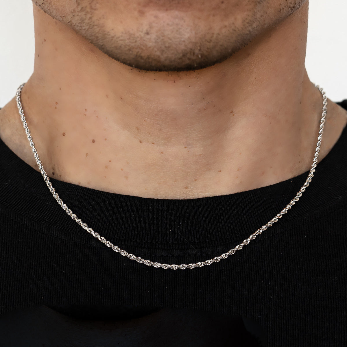 2 5mm Rope Chain 2.5mm Solid Diamond Cut Rope Chain - 14k White Gold – Huerta Jewelry