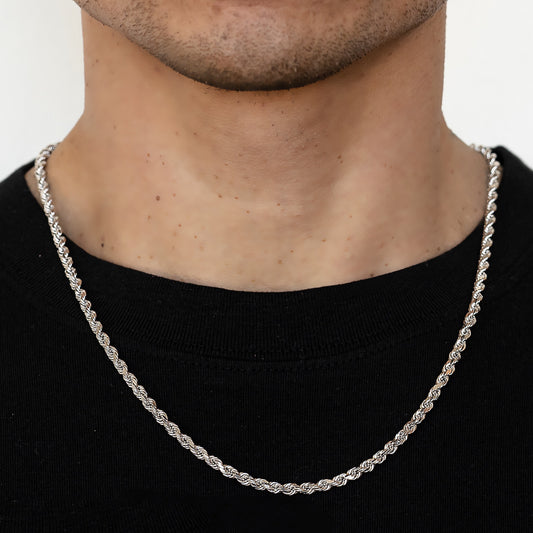 3.5mm Solid Diamond Cut Rope Chain - 14k White Gold