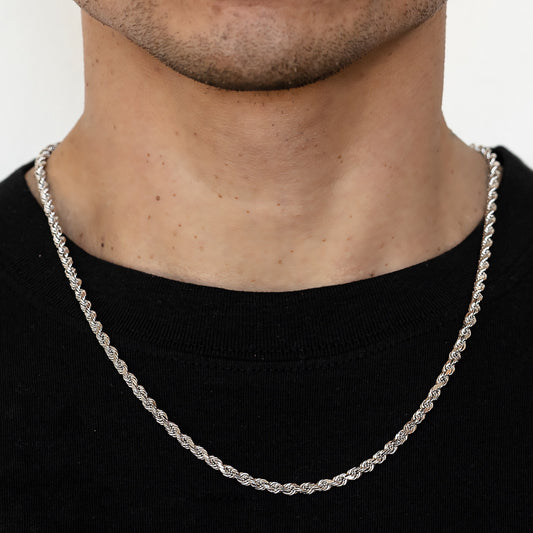 4mm Solid Diamond Cut Rope Chain - 14k White Gold