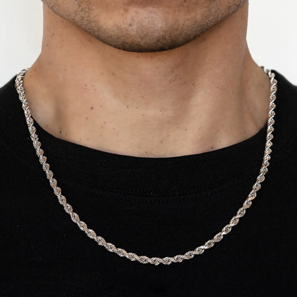 5mm Solid Diamond Cut Rope Chain - 14k White Gold