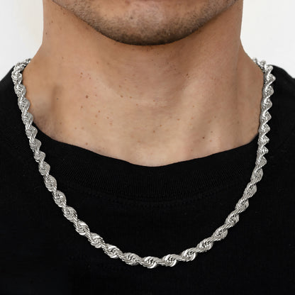 8mm Solid Diamond Cut Rope Chain - 14k White Gold