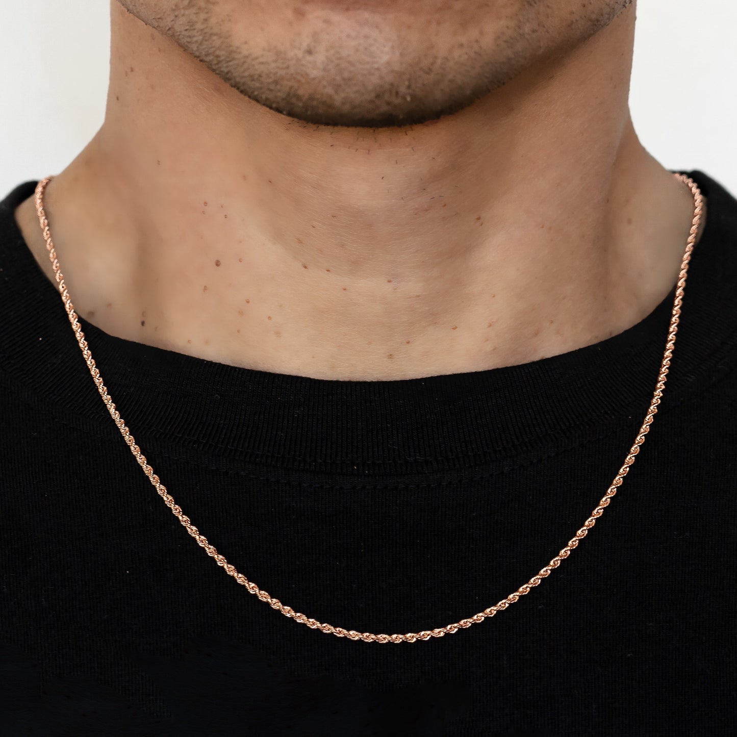 1.5mm Solid Diamond Cut Rope Chain - 14k Rose Gold