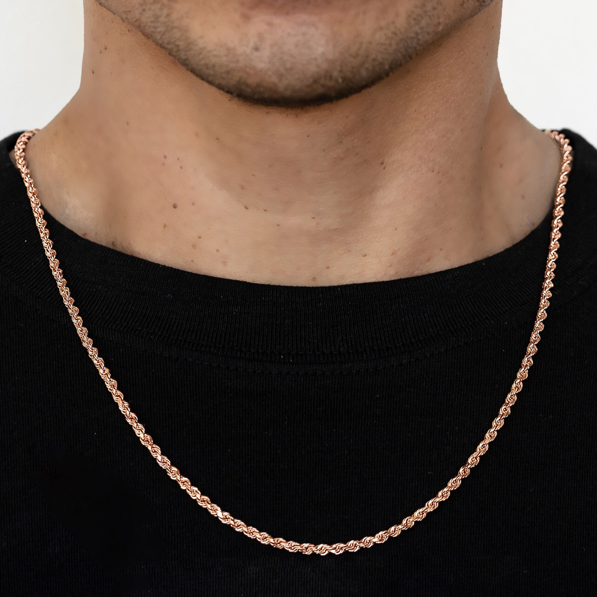 2 5mm Rope Chain 2.5mm Solid Diamond Cut Rope Chain - 14k Rose Gold – Huerta Jewelry