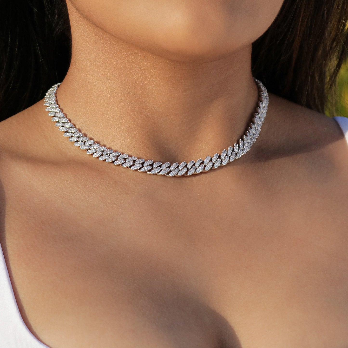 8mm Iced out Cuban Link Necklace - White Gold