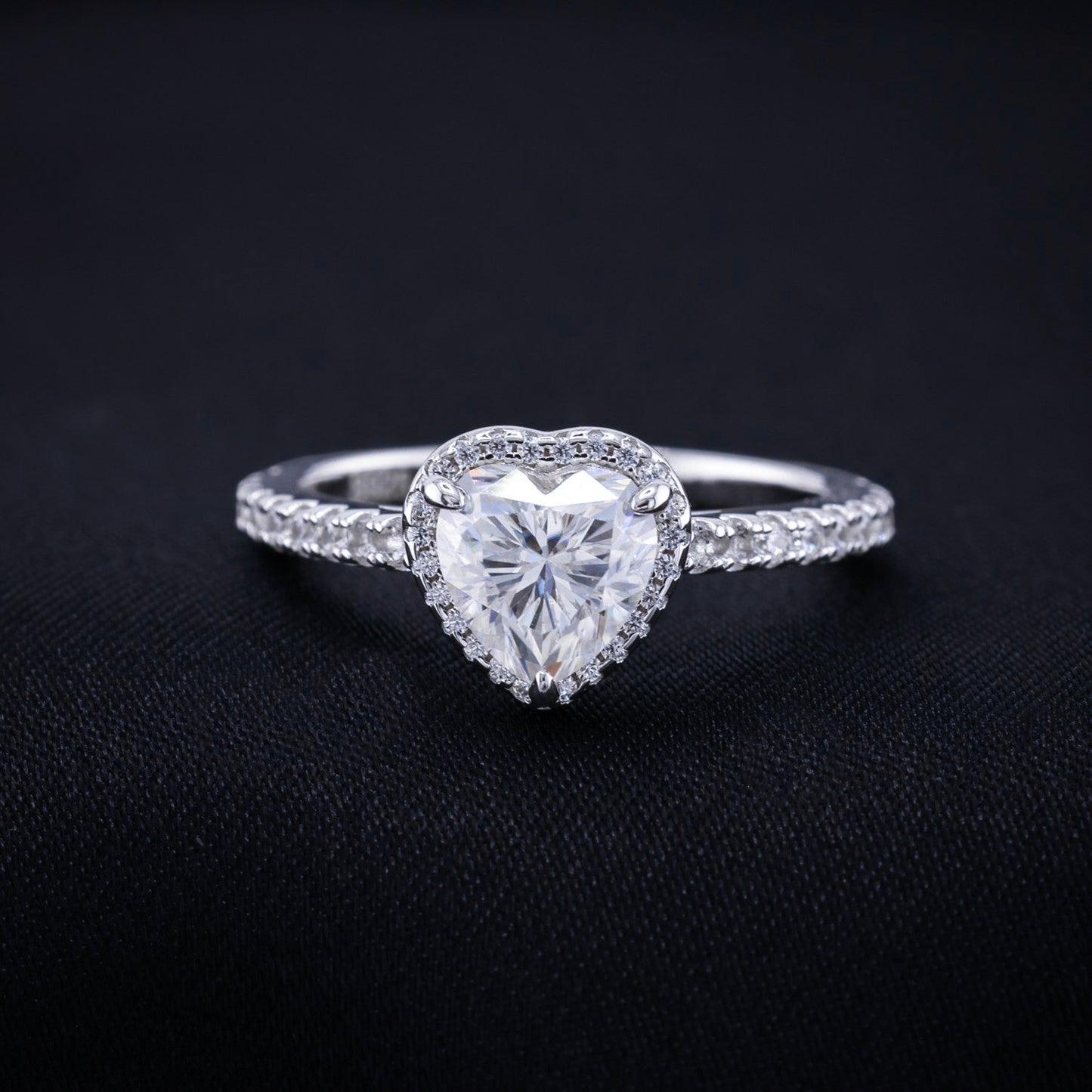 1ct Moissanite Heart Halo Ring - 925 Silver