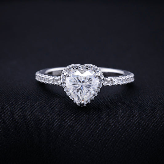 1ct Moissanite Heart Halo Ring - 925 Silver