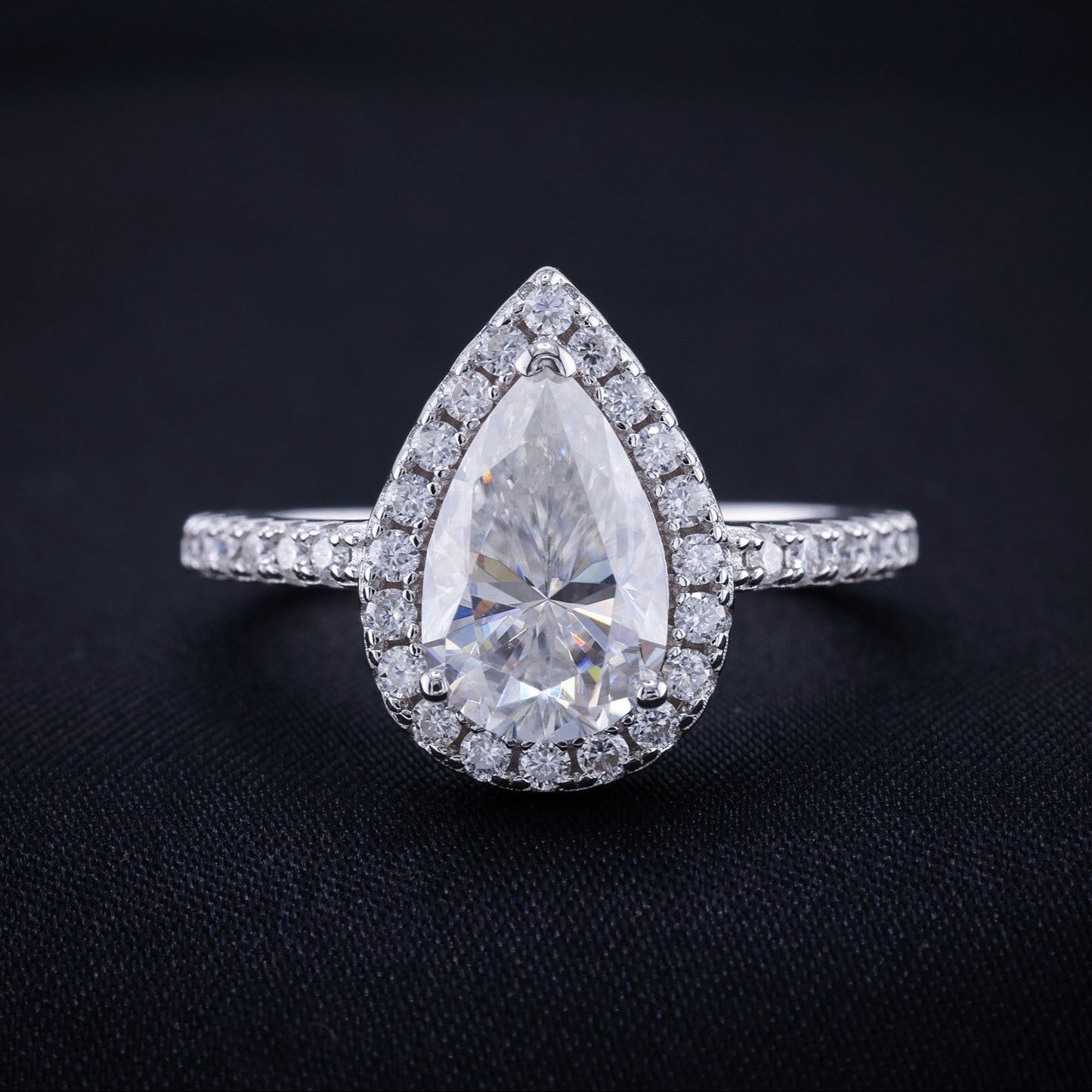 4ct Moissanite Pear Cut Halo Ring - 925 Silver