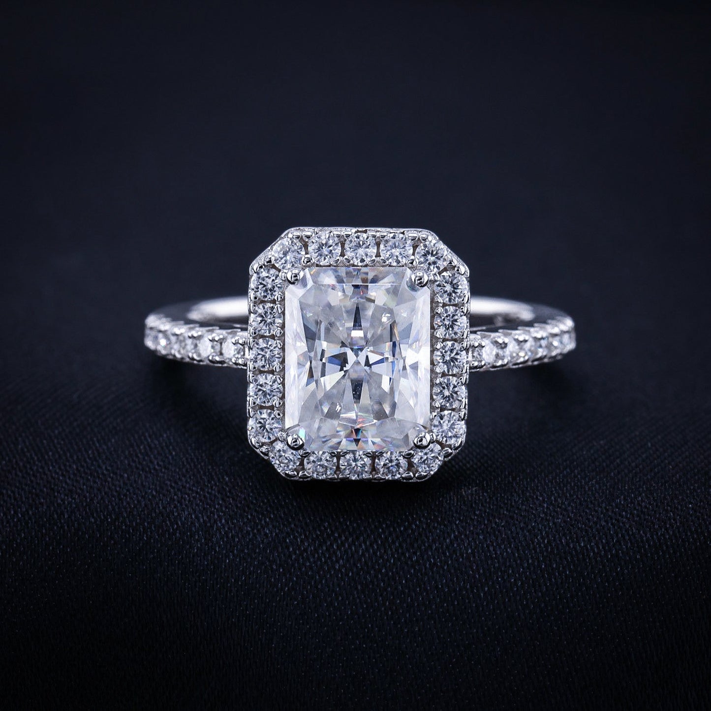 3ct Moissanite Radiant Cut Halo Ring - 925 Silver