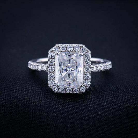 3ct Moissanite Radiant Cut Halo Ring - 925 Silver