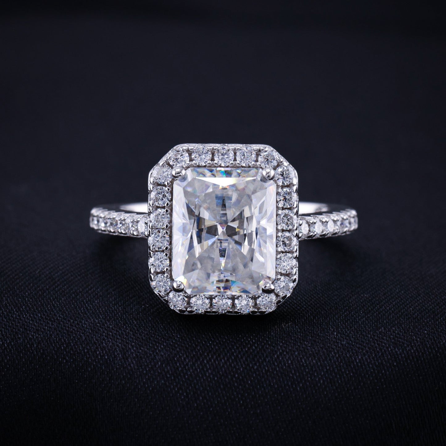 4ct Moissanite Radiant Cut Halo Ring - 925 Silver