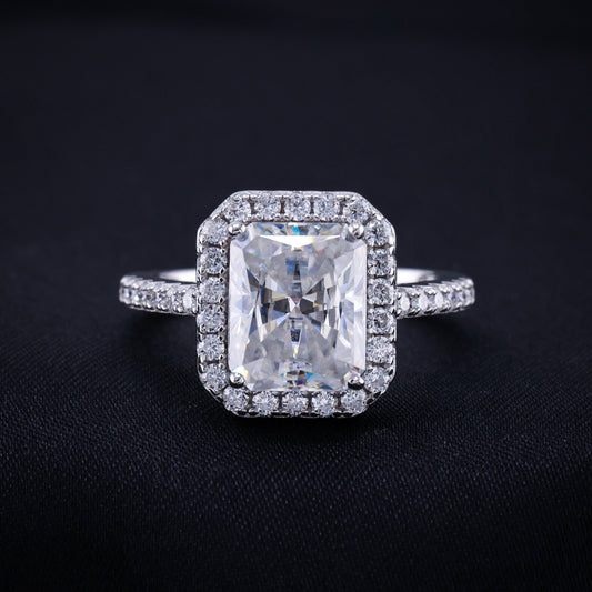4ct Moissanite Radiant Cut Halo Ring - 925 Silver