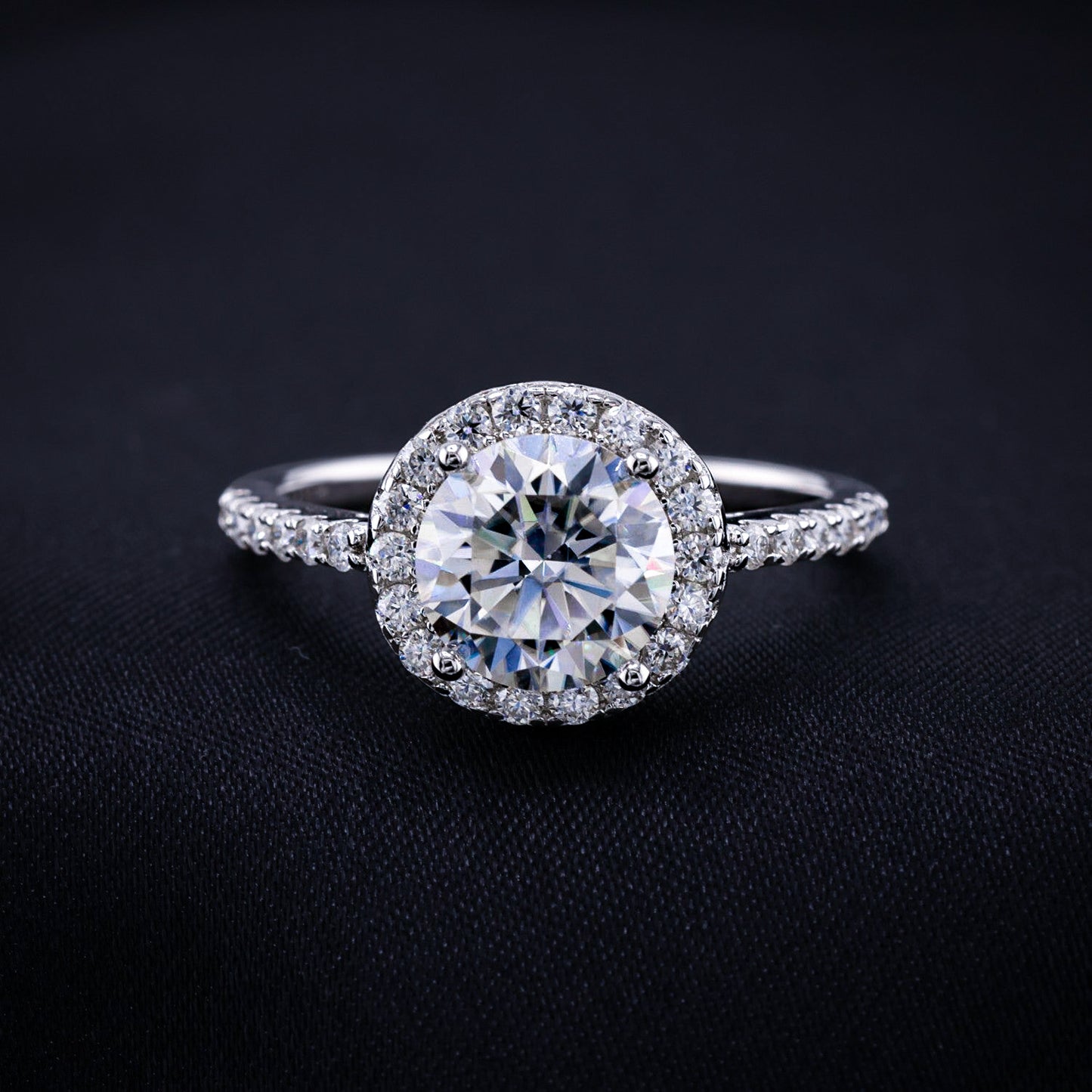 1ct Moissanite Round Brilliant Cut Halo Ring - 925 Silver