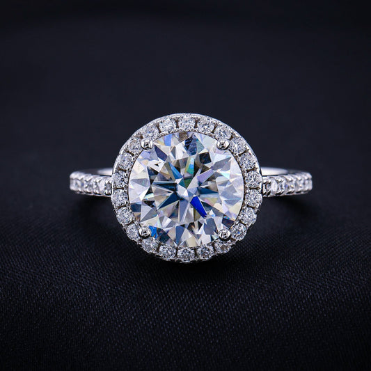 4ct Moissanite Round Brilliant Cut Halo Ring - 925 Silver
