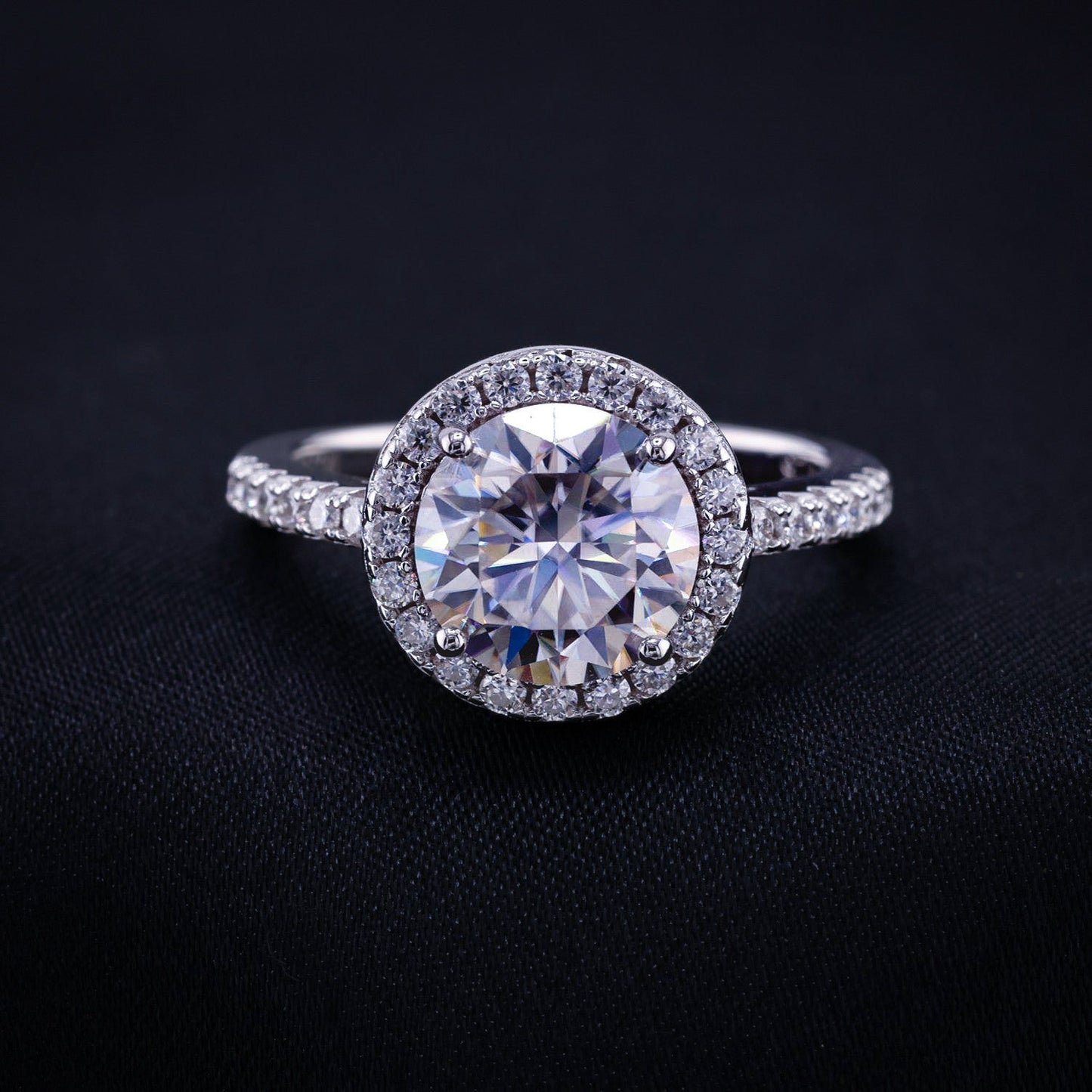 3ct Moissanite Round Brilliant Cut Halo Ring - 925 Silver