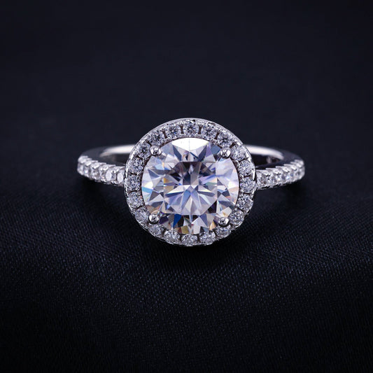 3ct Moissanite Round Brilliant Cut Halo Ring - 925 Silver