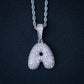 Women's Iced out bubble initial letter (A-Z) pendant - White Gold