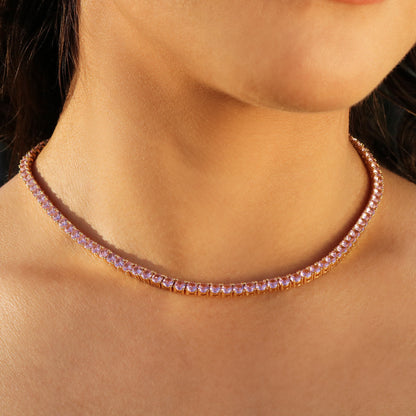 4mm Pink Diamond Tennis Necklace - Gold