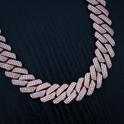 19mm Diamond Prong Link Cuban Necklace - Rose Gold