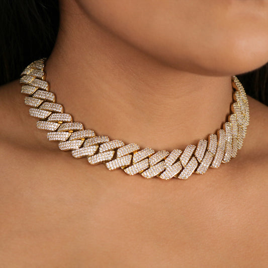 19mm Diamond Prong Link Cuban Necklace - Gold
