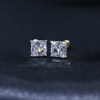 6mm Square Stud Earrings - Real 14k Gold