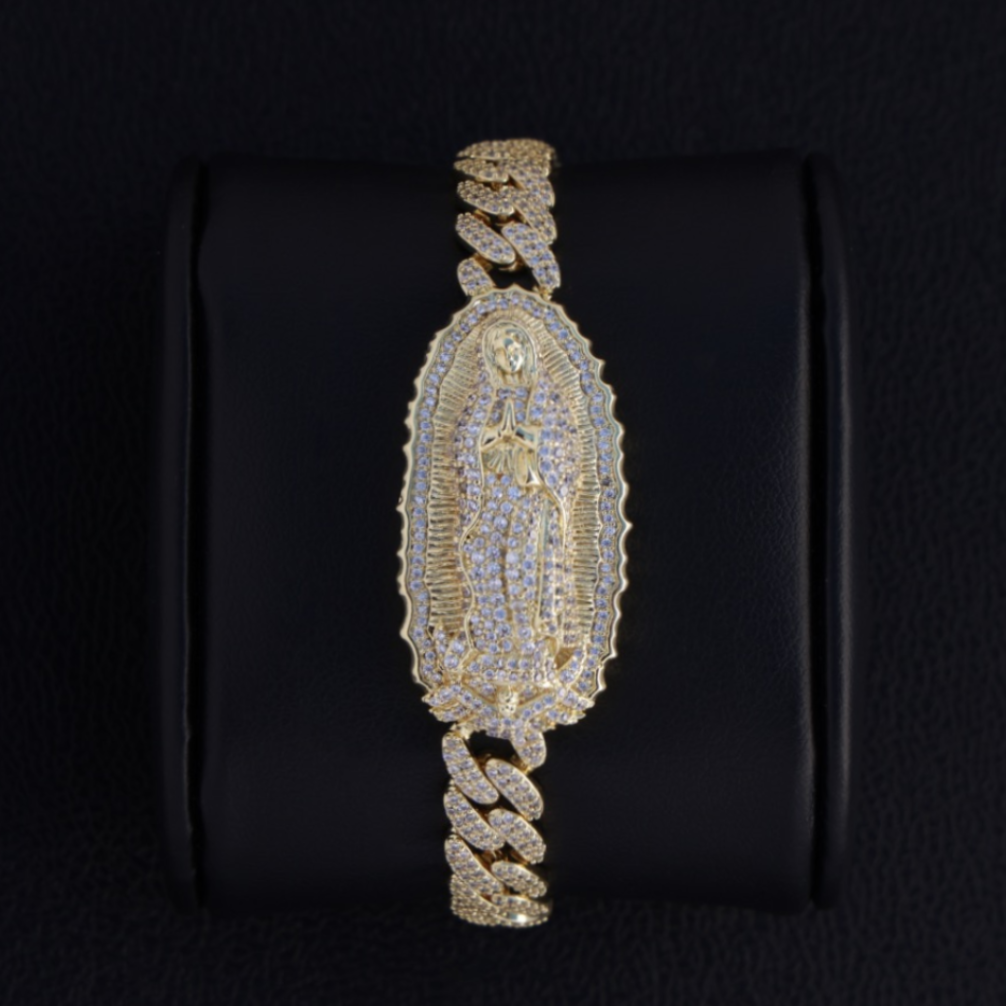 Iced Virgin Mary Cuban Bracelet - Gold