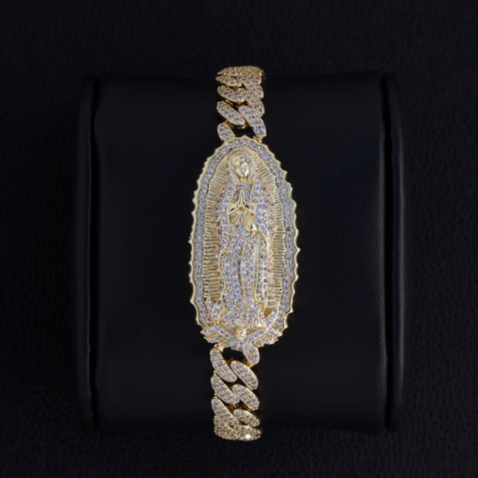 Iced Virgin Mary Cuban Bracelet - Gold