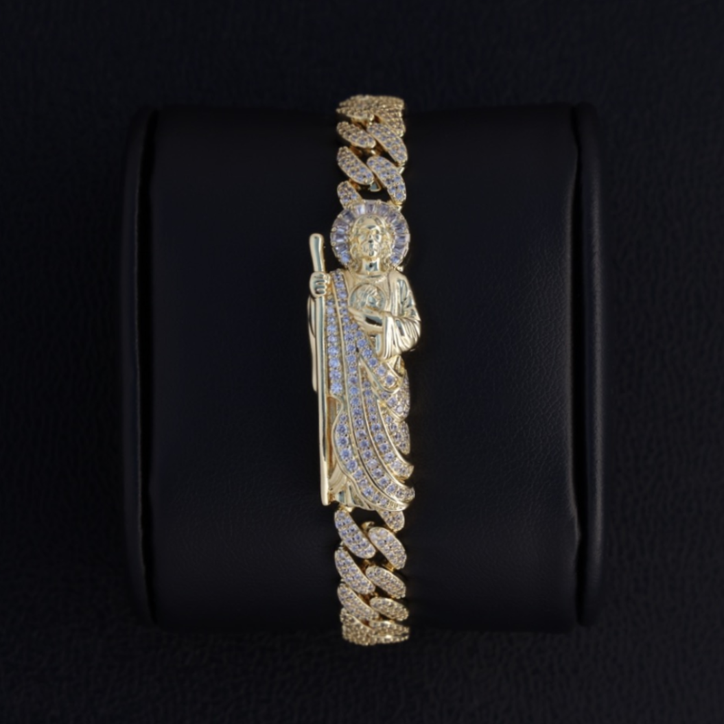 Iced San Judas Cuban Bracelet - Gold