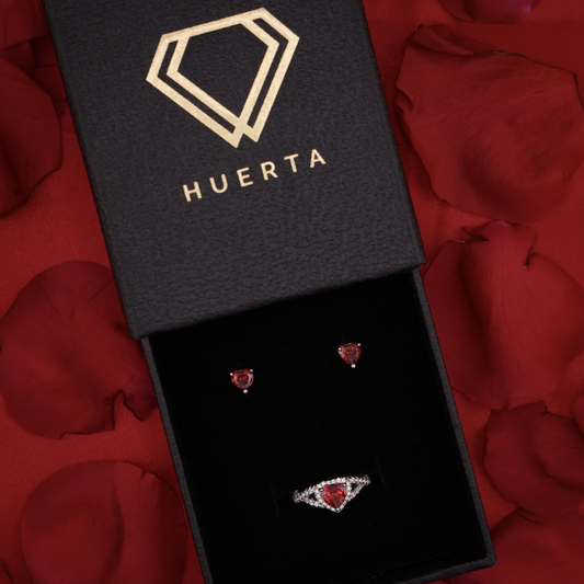 Red Heart Infinity Ring + Earrings Set - 925 Silver