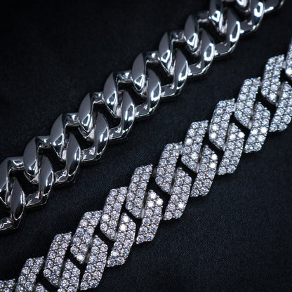 13mm Moissanite Prong Link Chain - 925 Silver