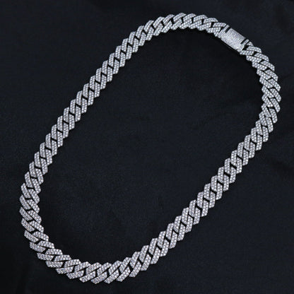 13mm Moissanite Prong Link Chain - 925 Silver