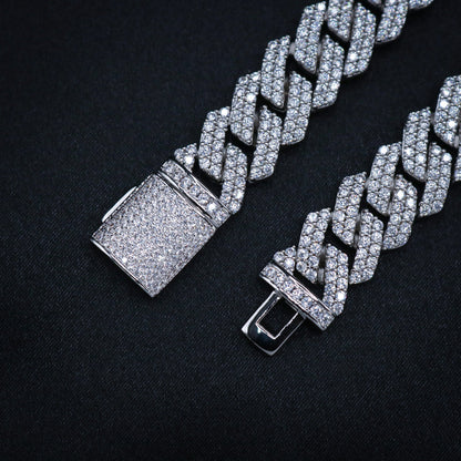 13mm Moissanite Prong Link Chain - 925 Silver