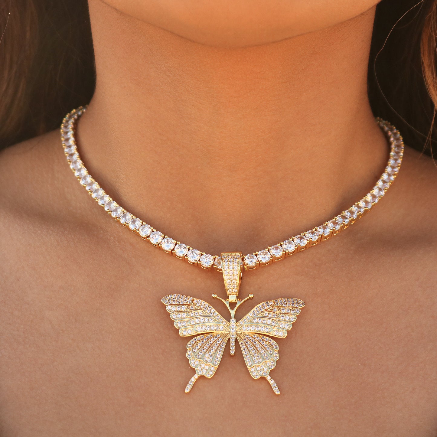 Diamond Butterfly Necklace - Gold